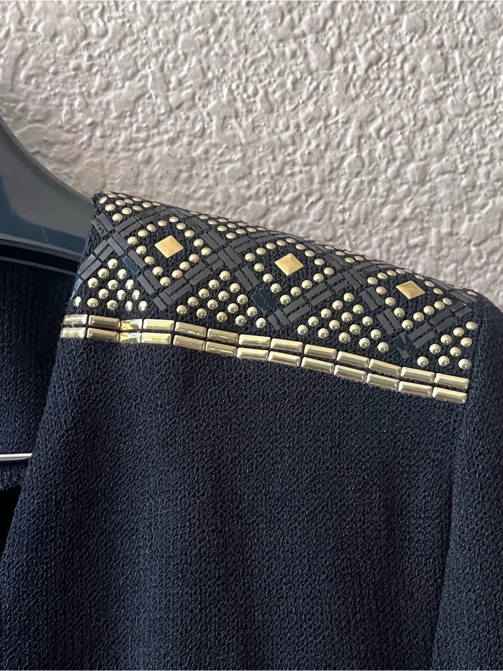 St John Evening Black Double Breasted Knit Suit with Gold Beading SZ 6 Geometric - Picture 5 of 14